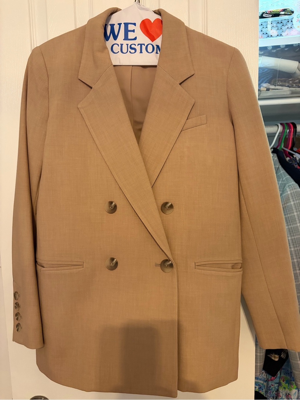 Maeve Double-Breasted Tan Blazer